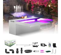 LONGRUN Cascadas de Estanque de aliviadero de Cascada de Acero Inoxidable con luz LED Que Cambia de Color, Fuente de Piscina al Aire Libre -30 cm x 20cm x 10cm