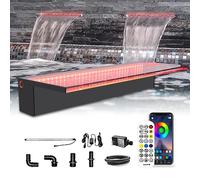 Longrun Derrame de Cascada, Control de aplicación, luz LED Multicolor para Exteriores, Kit de Fuentes de Agua acrílica Estanque Koi cascadas para decoración de jardín, Patio, Piscina - 60cm
