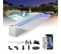 LONGRUN Derrame de Cascada de Acero Inoxidable, Control de aplicación, luz LED Multicolor para Exteriores, Fuente de Piscina, Kit de Fuentes de Agua Koi, cascadas, Kit para decoración de jardín-60cm