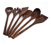 Longsheng Juego de utensilios de cocina de nogal negro de 6 piezas, juego de cocina, espátula de madera, cuchara de madera, juego de cocina para agitar, mezclar y servir