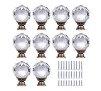 LONGWIN - Juego de 10 pomos de cristal para armario de cocina, 30 mm, diseño de prisma, diseño de bola de cristal, para cajones de baño, dormitorio, armario