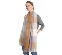 Longwu Bufanda de lana de cachemira suave para mujer Manta y envoltura de pashmina grande Manta de estola cálida Caqui#