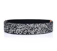 Longwu Cinturón de diamantes de imitación con purpurina brillante para mujer Cinturones de cintura elásticos anchos Cinturones elásticos plateados para mujer Vestido de fiesta