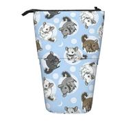 Longzehao Azul Chinchillas Y Luna Impresión Telescópica Lápiz Bolsa Pen Holder Pop Up Almacenamiento, De pie Portátil Pen Caso, Negro, Talla Única, Negro 1, One size