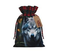 Longzehao Blue Eyes Wolf1 - Bolsa de regalo de lino con cordón de Navidad, bolsas de regalo de Navidad, bolsas de regalo de Navidad