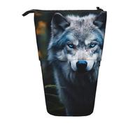 Longzehao Blue Eyes Wolf1 - Estuche telescópico para lápices, estuche de almacenamiento desplegable para bolígrafos, Negro, One Size