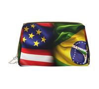Longzehao Bolsa de maquillaje con bandera de Estados Unidos y Brasil, de piel, con cremallera, organizador de viaje, bolsa de aseo, color blanco y opulento jardín, talla única, Jardín Blanco/Opulento,
