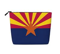 Longzehao Bolsa de maquillaje con estampado de bandera del estado de Arizona, bolsa de maquillaje, bolsa de viaje, bolsa de aseo con cremallera, color negro, talla única, Negro, One Size