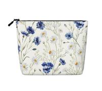 Longzehao Bolsa de maquillaje con estampado de flores silvestres y margaritas de aciano de gran capacidad, bolsa de maquillaje, bolsa de viaje, bolsa de aseo con cremallera, color negro, talla única,