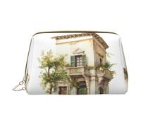 Longzehao Bolsa de maquillaje de piel con cremallera y diseño de edificio antiguo con rama de olivo romano y estampado griego, bolsa de cosméticos, organizador de viaje, bolso de aseo, Blanco, Talla