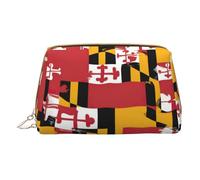 Longzehao Bolsa de maquillaje de piel con cremallera y estampado de bandera de Maryland para cosméticos, organizador de viaje, Blanco, Talla única