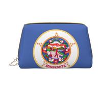 Longzehao Bolsa de maquillaje de piel con cremallera y estampado de bandera del estado de Minnesota, bolsa de cosméticos, organizador de viaje, bolso de mano, color blanco, talla única, blanco, One