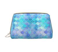 Longzehao Bolsa de maquillaje de piel con cremallera y estampado de escamas de sirena dorada, bolsa de cosméticos, organizador de viaje, color blanco, talla única, Blanco, One Size