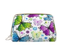 Longzehao Bolsa de maquillaje de piel con cremallera y estampado de mariposas coloridas de primavera, bolsa de cosméticos, organizador de viaje, Blanco, Talla única