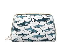 Longzehao Bolsa de maquillaje de piel con cremallera y estampado de tiburón con varios gestos, bolsa de cosméticos, organizador de viaje, Blanco, Talla única