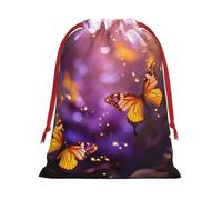 Longzehao Bolsa de regalo de Navidad con estampado de mariposas doradas y violetas con cordón de terciopelo ultrasuave, bolsas de regalo multiusos.