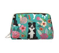 Longzehao Border Collie Florals impresión cuero cremallera bolsa cosmética organizador viaje bolsa de aseo embrague, blanco, un tamaño, color: blanco., talla única, Color: blanco., One size