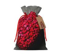 Longzehao Caída Corazones Rojos Imprimir Drawstring lino bolsillos actuales para la fiesta de Navidad, vacaciones presentes bolsas de embalaje.
