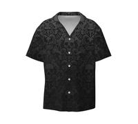 Longzehao Camisa de manga corta con botones y estampado de calavera gótica para hombre, estilo hawaiano, informal, para vacaciones, playa, Negro, XXL