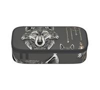 Longzehao Compartimento de gran capacidad con motivos de lobo, accesorios 02, estuche impreso, bolsa de almacenamiento para suministros de oficina, NEGRO, One Size, Art Deco