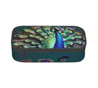 Longzehao Compartimento de gran capacidad, hermoso estuche con estampado de pavo real, bolsa de almacenamiento para suministros de oficina, NEGRO, One Size, Art Deco