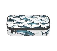 Longzehao Compartimento de gran capacidad, patrón de tiburones con varios gestos, estuche de papelería, negro, talla única, art deco, negro, talla única, Art Deco, Negro, One size, Art Deco