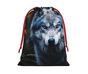 Longzehao Cordón de tela de terciopelo ultra suave Blue Eyes Wolf1 Print Christmas Present Bag, Bolsas de regalo multifunción.