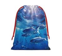 Longzehao Cordón de tela de terciopelo ultra suave Blue Ocean Underwater Fish1 Print Christmas Present Bag, Bolsas de regalo multifunción.