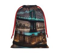 Longzehao Cordón de tela de terciopelo ultra suave New York Manhattan Bridge Night Print Christmas Present Bag, Bolsas de regalo multifunción.