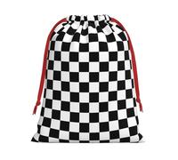 Longzehao Cordón de tela de terciopelo ultra suave Rayas a cuadros blanco y negro Imprimir Bolsa de regalo de Navidad, Bolsas de regalo multifunción.