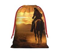 Longzehao Cordón de tela de terciopelo ultra suave West Desert Cactus con Cowboys Riding Horses2 Print Christmas Present Bag, Bolsas de regalo multifunción.