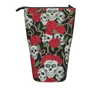 Longzehao Cráneo y rosa roja impresión lápiz telescópico bolsa de lápiz titular pop up bolsa de almacenamiento, de pie portátil pluma caso, negro, talla única, Negro 1, One size