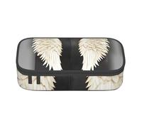 Longzehao Estuche de almacenamiento de gran capacidad con estampado de plumas de ángel para papelería, negro, talla única, arte deco, Negro, One Size, Art Deco