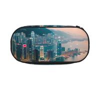 LONGZEHAO Estuche de almacenamiento rectangular simple con estampado de Hong Kong para suministros de oficina, cosméticos, artículos de tocador