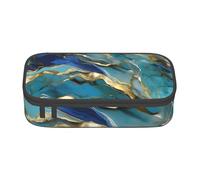 Longzehao Estuche de gran capacidad, color verde azulado y aluminio dorado con patrón de mármol aceitado, bolsa de almacenamiento para suministros de oficina, Negro, One Size, Art Deco