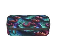Longzehao Estuche de gran capacidad con diseño de escamas de dragón mágico en 3D, bolsa de almacenamiento para suministros de oficina, NEGRO, One Size, Art Deco