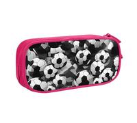 LONGZEHAO Estuche de gran capacidad con estampado de balón de fútbol en blanco y negro, estuche organizador de maquillaje con cremallera de doble capa