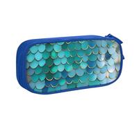LONGZEHAO Estuche de gran capacidad con estampado de escamas de sirena, estuche organizador de maquillaje con cremallera de doble capa