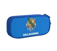 LONGZEHAO Estuche de gran capacidad con estampado de la bandera del estado de Oklahoma, estuche organizador de maquillaje con cremallera de doble capa