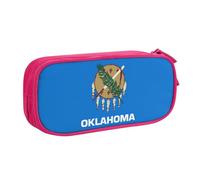 LONGZEHAO Estuche de gran capacidad con estampado de la bandera del estado de Oklahoma, estuche organizador de maquillaje con cremallera de doble capa