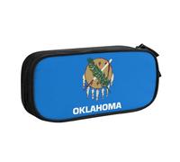 LONGZEHAO Estuche de gran capacidad con estampado de la bandera del estado de Oklahoma, estuche organizador de maquillaje con cremallera de doble capa