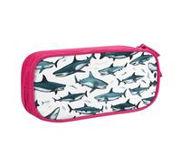 LONGZEHAO Estuche de gran capacidad con estampado de tiburón con varios gestos, estuche organizador de maquillaje con cremallera de doble capa