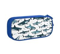 LONGZEHAO Estuche de gran capacidad con estampado de tiburón con varios gestos, estuche organizador de maquillaje con cremallera de doble capa
