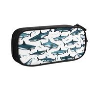 LONGZEHAO Estuche de gran capacidad con estampado de tiburón con varios gestos, estuche organizador de maquillaje con cremallera de doble capa