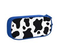 LONGZEHAO Estuche de gran capacidad con estampado de vaca en blanco y negro, estuche organizador de maquillaje con cremallera de doble capa