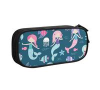 LONGZEHAO Estuche para lápices con estampado de sirena de gran capacidad, con cremallera de doble capa, organizador de maquillaje