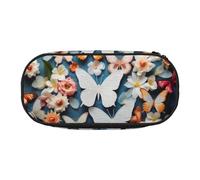 LONGZEHAO Estuche rectangular simple con estampado de mariposas coloridas y estampado floral blanco para suministros de oficina, cosméticos, artículos de tocador