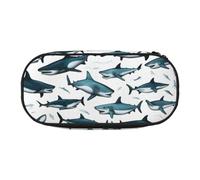 LONGZEHAO Estuche rectangular simple con estampado de tiburón con varios gestos para suministros de oficina, cosméticos, artículos de tocador