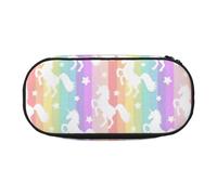 LONGZEHAO Estuche rectangular simple con estampado de unicornios en rayas coloridas para suministros de oficina, cosméticos, artículos de tocador