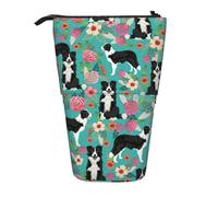 Longzehao Estuche telescópico con estampado floral Border Collie, estuche de almacenamiento, estuche de almacenamiento portátil, negro, tamaño único, Negro, One Size